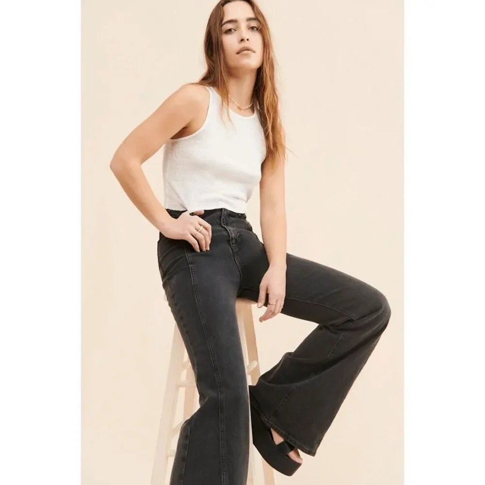We The Free People Florence Black Ash High Rise Flare Jeans 31